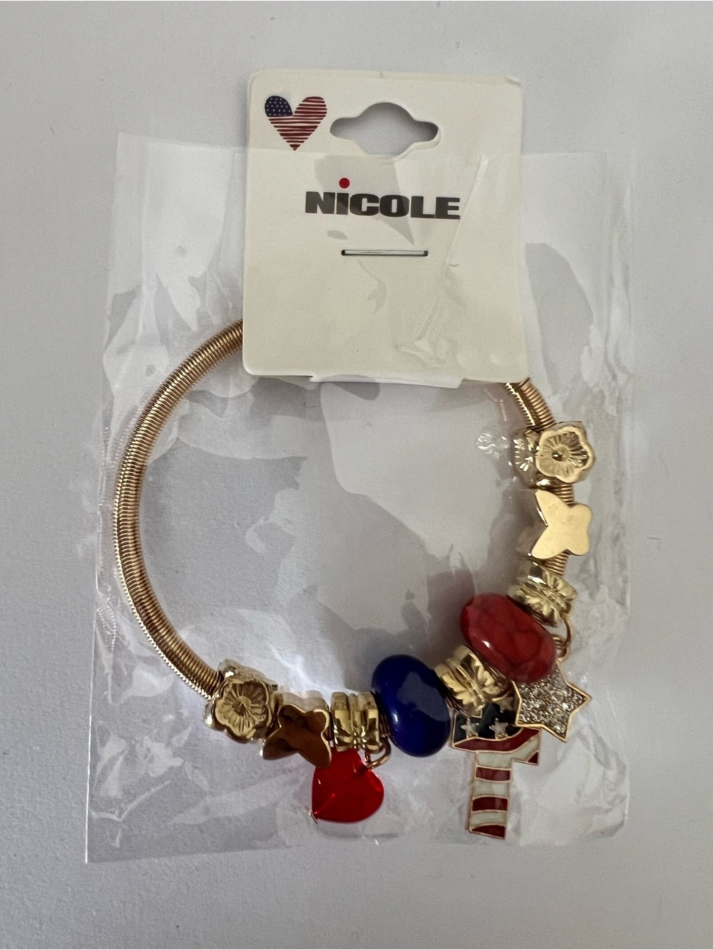 Nicole Gold-Tone Patriotic Cross Charm Bracelet - Red & Blue